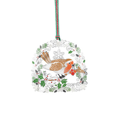 Newbridge Silverware Robin with Berries Christmas Tree Decoration